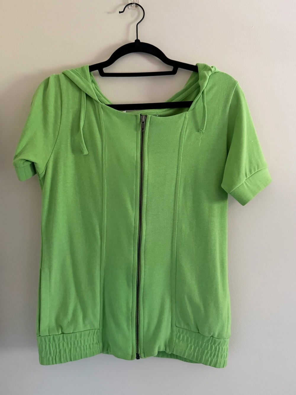 Women's Neiman Marcus Lime Green Short-Sleeve Zip Hoodie Size: S. MSRP: $125